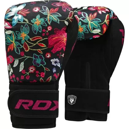 RDX FL3 Guanti da boxe X in pelle nera floreale da 12 once