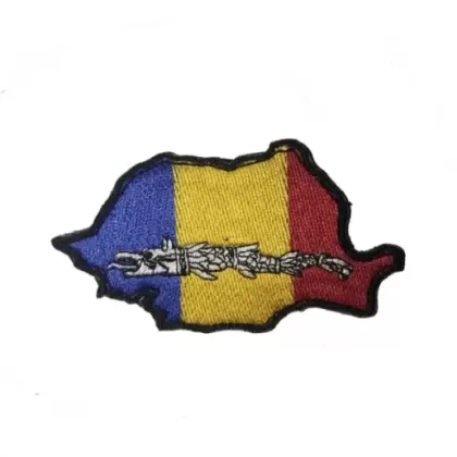 EMBLEMA BRODATA HARTA ROMANIEI TRICOLOR SI LUPUL DACIC PENTRU BRATUL STANG