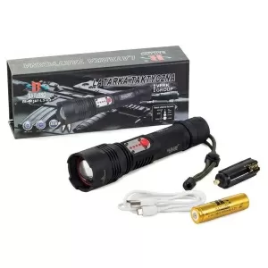 Aluminium flashlight, battery operated, tactical, military, Bailong, LED CREE XM-L T6, ZOOM, USB, adjustable, 400 m, 4.5×19.5-20.5 cm