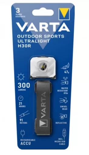 Varta - fejlámpa Outdoor Sports Ultralight H30R újratölthető Li-Polymer akkumulátor 300 lumen