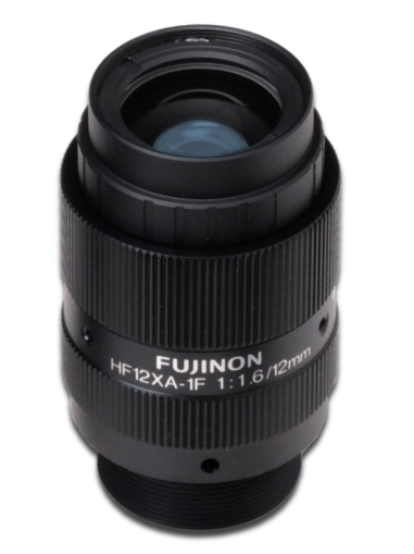 Obiettivo Fujinon HF12XA-1F 2/3" 12mm F1.6/F4/F8 con iride e messa a fuoco fissi C-Mount, tipo robusto, dimensioni compatte, 5 megapixel