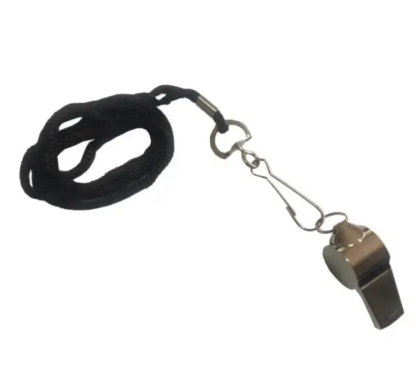 Metal Whistle with Silicone Ball and Black Cord