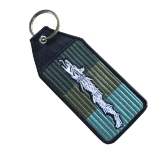 DACIC WOLF EMBROIDERED KEYRING WITH STRIPES GREEN BLACK OUTLINE