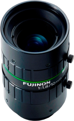 Fujinon HF1218-12M 2/3" 12mm F1.8 Manual Iris C-Mount Lens, Anti-Vibration & Shock Feature, 12 Megapixel