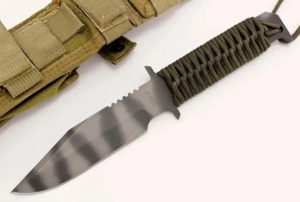 Military Knife Strider 33 cm with Tiger Finish, Paracord Handle, Cordura Sheath